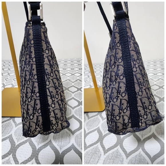 Authentic Christian Dior Vintage Oblique Canvas Baguette/Shoulder Bag Black/Grey - Picture 11 of 15